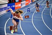 7 March 2025; The empty lane of Sharlene Mawdsley of Ireland after not starting in the women's 400m during day two of the European Athletics Indoor Championships 2025 at the Omnisport Apeldoorn in Apeldoorn, Netherlands. Photo by Sam Barnes/Sportsfile
