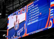 7 March 2025; The big screen shows a 'Did not start' for Sharlene Mawdsley of Ireland for the womens 400m heats during day two of the European Athletics Indoor Championships 2025 at the Omnisport Apeldoorn in Apeldoorn, Netherlands. Photo by Sam Barnes/Sportsfile