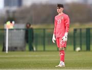 28 February 2025; Republic of Ireland goalkeeper George Moloney during the U16 Boys International Friendly match between Repubic of Ireland and Finland at the FAI National Training Centre in Abbotstown, Dublin. Photo by Piaras Ó Mídheach/Sportsfile