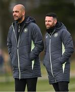 28 February 2025; Republic of Ireland head coach Paul Osam, left, and his assistant coach Mark Connors during the U16 Boys International Friendly match between Repubic of Ireland and Finland at the FAI National Training Centre in Abbotstown, Dublin. Photo by Piaras Ó Mídheach/Sportsfile