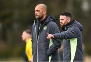 28 February 2025; Republic of Ireland head coach Paul Osam, left, and his assistant coach Mark Connors during the U16 Boys International Friendly match between Repubic of Ireland and Finland at the FAI National Training Centre in Abbotstown, Dublin. Photo by Piaras Ó Mídheach/Sportsfile