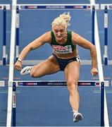 7 March 2025; Sarah Lavin of Ireland on her way to finishing second in the women's 60m hurdles semi-final during day two of the European Athletics Indoor Championships 2025 at the Omnisport Apeldoorn in Apeldoorn, Netherlands. Photo by Sam Barnes/Sportsfile