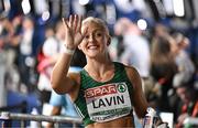 7 March 2025; Sarah Lavin of Ireland after finishing second in the women's 60m hurdles semi-final during day two of the European Athletics Indoor Championships 2025 at the Omnisport Apeldoorn in Apeldoorn, Netherlands. Photo by Sam Barnes/Sportsfile