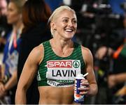 7 March 2025; Sarah Lavin of Ireland after finishing second in the women's 60m hurdles semi-final during day two of the European Athletics Indoor Championships 2025 at the Omnisport Apeldoorn in Apeldoorn, Netherlands. Photo by Sam Barnes/Sportsfile