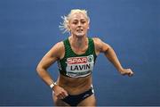 7 March 2025; Sarah Lavin of Ireland crosses the finish line to finish second in the women's 60m hurdles semi-final during day two of the European Athletics Indoor Championships 2025 at the Omnisport Apeldoorn in Apeldoorn, Netherlands. Photo by Sam Barnes/Sportsfile