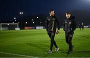 7 March 2025; Bohemians players Jordan Flores, left, and Ross Tierney before the SSE Airtricity Men's Premier Division match between Waterford and Bohemians at the Regional Sports Centre in Waterford. Photo by Piaras Ó Mídheach/Sportsfile