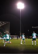 7 March 2025; Shamrock Rovers players, including Josh Honohan, centre, warm up before the SSE Airtricity Men's Premier Division match between Shamrock Rovers and St Patrick's Athletic at Tallaght Stadium in Dublin. Photo by Thomas Flinkow/Sportsfile
