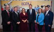 7 March 2025; In attendance during day one of the LGFA Annual Congress, held in Clanree Hotel in Letterkenny, Donegal, are from left to right, Uachtarán Chumann Lúthchleas Gael Jarlath Burns; Camogie Association president Brian Molloy; Incoming LGFA President Trina Murray; Minister of State at the Department of Tourism, Culture, Arts, Gaeltacht, Sport and Media Charlie McConalogue TD; LGFA Chief Executive Officer Helen O'Rourke; and Outgoing LGFA President Mícheál Naughton. Photo by Ramsey Cardy/Sportsfile