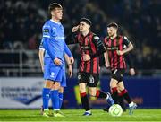 7 March 2025; Dawson Devoy of Bohemians gestures to team-mates after Colm Whelan, not pictured, scored their side's second goal, from a penalty, during the SSE Airtricity Men's Premier Division match between Waterford and Bohemians at the Regional Sports Centre in Waterford. Photo by Piaras Ó Mídheach/Sportsfile