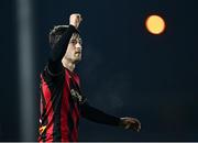 7 March 2025; Colm Whelan of Bohemians celebrates after scoring his side's third goal, for his hat-trick, during the SSE Airtricity Men's Premier Division match between Waterford and Bohemians at the Regional Sports Centre in Waterford. Photo by Piaras Ó Mídheach/Sportsfile