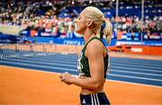 7 March 2025; Sarah Lavin of Ireland reacts after finishing fourth in the women's 60m hurdles final during day two of the European Athletics Indoor Championships 2025 at the Omnisport Apeldoorn in Apeldoorn, Netherlands. Photo by Sam Barnes/Sportsfile