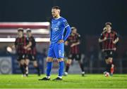 7 March 2025; Rowan McDonald of Waterford after Colm Whelan scored the second goal for Bohemians during the SSE Airtricity Men's Premier Division match between Waterford and Bohemians at the Regional Sports Centre in Waterford. Photo by Piaras Ó Mídheach/Sportsfile