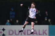 7 March 2025; Aodh Dervin of Dundalk celebrates after scoring his side's second goal during the SSE Airtricity Men's Premier Division match between Dundalk and Treaty United at Oriel Park in Dundalk, Louth. Photo by Ben McShane/Sportsfile