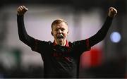 7 March 2025; Shane Farrell of Drogheda United celebrates after his side's victory in the SSE Airtricity Men's Premier Division match between Shelbourne and Drogheda United at Tolka Park in Dublin. Photo by Seb Daly/Sportsfile