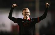 7 March 2025; Shane Farrell of Drogheda United celebrates after his side's victory in the SSE Airtricity Men's Premier Division match between Shelbourne and Drogheda United at Tolka Park in Dublin. Photo by Seb Daly/Sportsfile
