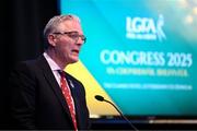7 March 2025; Uachtarán Chumann Lúthchleas Gael Jarlath Burns during day one of the LGFA Annual Congress at Clanree Hotel in Letterkenny, Donegal. Photo by Ramsey Cardy/Sportsfile
