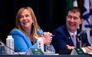 7 March 2025; LGFA Chief Executive Officer Helen O'Rourke and Outgoing LGFA President Mícheál Naughton during day one of the LGFA Annual Congress at Clanree Hotel in Letterkenny, Donegal. Photo by Ramsey Cardy/Sportsfile