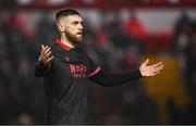 7 March 2025; Conor Keeley of Drogheda United during the SSE Airtricity Men's Premier Division match between Shelbourne and Drogheda United at Tolka Park in Dublin. Photo by Seb Daly/Sportsfile