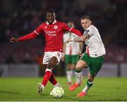 7 March 2025; Sean Murray of Cork City in action against Francely Lomboto of Sligo Rovers during the SSE Airtricity Men's Premier Division match between Cork City and Sligo Rovers at Turner's Cross in Cork. Photo by Michael P Ryan/Sportsfile