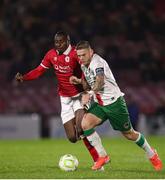 7 March 2025; Sean Murray of Cork City in action against Francely Lomboto of Sligo Rovers during the SSE Airtricity Men's Premier Division match between Cork City and Sligo Rovers at Turner's Cross in Cork. Photo by Michael P Ryan/Sportsfile
