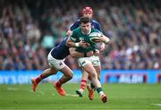 8 March 2025; Calvin Nash of Ireland is tackled by Thomas Ramos of France during the Guinness Six Nations Rugby Championship match between Ireland and France at the Aviva Stadium in Dublin. Photo by Brendan Moran/Sportsfile