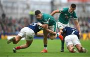 8 March 2025; Calvin Nash of Ireland is tackled by Pierre-Louis Barassi of France during the Guinness Six Nations Rugby Championship match between Ireland and France at the Aviva Stadium in Dublin. Photo by David Fitzgerald/Sportsfile
