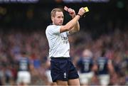 8 March 2025; Referee Angus Gardner signals for a TMO bunker review for Calvin Nash of Ireland, not pictured, during the Guinness Six Nations Rugby Championship match between Ireland and France at the Aviva Stadium in Dublin. Photo by Seb Daly/Sportsfile