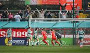 8 March 2025; Kate Mooney of Shelbourne celebrates after scoring her side's first goal during the SSE Airtricity Women's Premier Division match between Shelbourne and Shamrock Rovers at Tolka Park in Dublin. Photo by Stephen McCarthy/Sportsfile