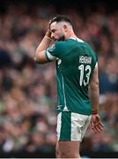 8 March 2025; Robbie Henshaw of Ireland reacts during the Guinness Six Nations Rugby Championship match between Ireland and France at the Aviva Stadium in Dublin. Photo by Seb Daly/Sportsfile