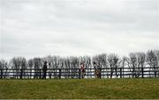 8 March 2025; Cillian Gleeson of Coláiste Chiaráin, left, and Noah Harris of ETSS Wicklow  competes in the Senior Boys 6,000m during the 123.ie All Ireland Schools Cross Country Championships at Galway Racecourse in Ballybrit, Galway. Photo by Tom Beary/Sportsfile