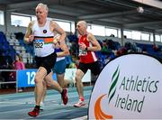 8 March 2025; Pat Murphy of St Finbarrs AC, Cork, competes in the men over 60 800m during the 123.ie National Masters Indoor Championships at the TUS International arena in Athlone, Westmeath. Photo by Shauna Clinton/Sportsfile