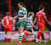 8 March 2025; Aoife Brophy of Shamrock Rovers celebrates after the SSE Airtricity Women's Premier Division match between Shelbourne and Shamrock Rovers at Tolka Park in Dublin. Photo by Stephen McCarthy/Sportsfile