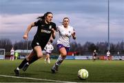 8 March 2025; Roisin Molloy of Athlone Town in action against Orlaith Conlon of Wexford during the SSE Airtricity Women's Premier Division match between Athlone Town and Wexford at Athlone Town Stadium in Westmeath. Photo by Thomas Flinkow/Sportsfile *