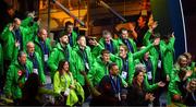 8 March 2025; Members of Special Olympics Team Ireland, including Lorraine Whelan of Team Ireland, a member of Kilternan Karvers, Delgany, Wicklow, arrive into the stadium for the Opening Ceremony of the Turin 2025 Special Olympics World Winter Games at the Inalpi Arena in Turin, Italy. Photo by Ray McManus/Sportsfile