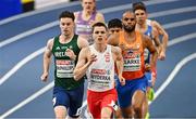 8 March 2025; Cian McPhillips of Ireland competes in the men's 800m semi-final during day three of the European Athletics Indoor Championships 2025 at the Omnisport Apeldoorn in Apeldoorn, Netherlands. Photo by Sam Barnes/Sportsfile