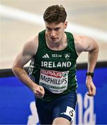 8 March 2025; Cian McPhillips of Ireland competes in the men's 800m semi-final during day three of the European Athletics Indoor Championships 2025 at the Omnisport Apeldoorn in Apeldoorn, Netherlands. Photo by Sam Barnes/Sportsfile