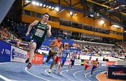 8 March 2025; Cian McPhillips of Ireland, left, competes in the men's 800m semi-final during day three of the European Athletics Indoor Championships 2025 at the Omnisport Apeldoorn in Apeldoorn, Netherlands. Photo by Sam Barnes/Sportsfile