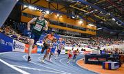 8 March 2025; Cian McPhillips of Ireland, left, competes in the men's 800m semi-final during day three of the European Athletics Indoor Championships 2025 at the Omnisport Apeldoorn in Apeldoorn, Netherlands. Photo by Sam Barnes/Sportsfile