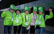 8 March 2025; Members of Special Olympics Team Ireland supporters group, from Clanbridge, Galway, left to right, Tom Scanlon, Maueice Clarke, Joan O'Connell, Margaret Clarke, and Bernadette Connolly, before the teams arrived  into the stadium for the Opening Ceremony of the Turin 2025 Special Olympics World Winter Games at the Inalpi Arena in Turin, Italy. Photo by Ray McManus/Sportsfile