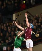 8 March 2025; Conor Cooney of Galway in action against William O'Donoghue of Limerick during the Allianz Hurling League Division 1A match between Limerick and Galway at TUS Gaelic Grounds in Limerick. Photo by Piaras Ó Mídheach/Sportsfile