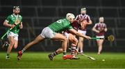 8 March 2025; Conor Whelan of Galway in action against Kyle Hayes of Limerick during the Allianz Hurling League Division 1A match between Limerick and Galway at TUS Gaelic Grounds in Limerick. Photo by Piaras Ó Mídheach/Sportsfile