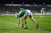 8 March 2025; Aaron Gillane of Limerick prepares to take a free during the Allianz Hurling League Division 1A match between Limerick and Galway at TUS Gaelic Grounds in Limerick. Photo by Piaras Ó Mídheach/Sportsfile