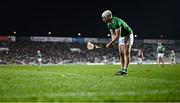 8 March 2025; Aaron Gillane of Limerick prepares to take a free during the Allianz Hurling League Division 1A match between Limerick and Galway at TUS Gaelic Grounds in Limerick. Photo by Piaras Ó Mídheach/Sportsfile