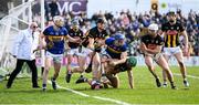 9 March 2025; John McGrath and Oisin O’Donoghue, left, of Tipperary in action against Kilkenny players, from left, David Blanchfield, Tommy Walsh, Mikey Carey and Padraic Moylan during the Allianz Hurling League Division 1A match between Kilkenny and Tipperary at UPMC Nowlan Park in Kilkenny. Photo by Stephen McCarthy/Sportsfile