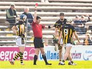 9 March 2025; David Blanchfield of Kilkenny, 5, is shown a red card by referee Sean Stack during the Allianz Hurling League Division 1A match between Kilkenny and Tipperary at UPMC Nowlan Park in Kilkenny. Photo by Stephen McCarthy/Sportsfile