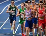 9 March 2025; Andrew Coscoran of Ireland, left, in action during the men's 3000m final on day four of the European Athletics Indoor Championships 2025 at the Omnisport Apeldoorn in Apeldoorn, Netherlands. Photo by Sam Barnes/Sportsfile
