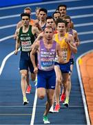 9 March 2025; Andrew Coscoran of Ireland, left, in action during the men's 3000m final on day four of the European Athletics Indoor Championships 2025 at the Omnisport Apeldoorn in Apeldoorn, Netherlands. Photo by Sam Barnes/Sportsfile