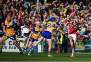 9 March 2025; Declan Dalton of Cork in action against Rory Hayes of Clare during the Allianz Hurling League Division 1A match between Clare and Cork at Zimmer Biomet Páirc Chíosóg in Ennis, Clare. Photo by John Sheridan/Sportsfile