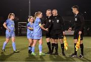 9 March 2025; DLR Waves players and match officials shake hands after the EA SPORTS LOI Academy Womens U19 League match between Shamrock Rovers and DLR Waves at Roadstone Academy in Dublin. Photo by Thomas Flinkow/Sportsfile