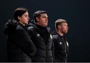 9 March 2025; From left to right, Shamrock Rovers coach Lauren Fox, manager Wayne Ashbrooke, and coach Craig Plunkett during the EA SPORTS LOI Academy Womens U19 League match between Shamrock Rovers and DLR Waves at Roadstone Academy in Dublin. Photo by Thomas Flinkow/Sportsfile